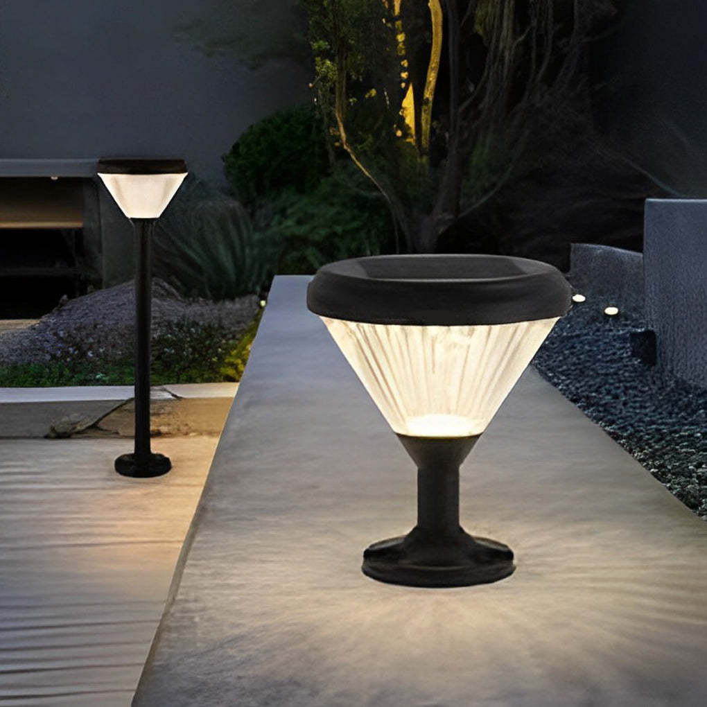 Round Waterproof Light Control LED Black Modern Solar Outdoor Lights-Lighom