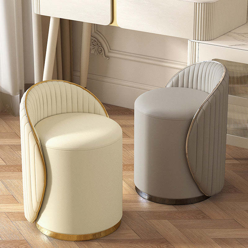 Minimalist Cylinder Iron Leather Vanity Stool — Without Swivel / Gray