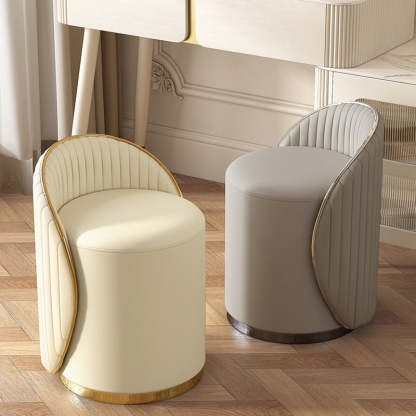 Minimalist Cylinder Iron Leather Vanity Stool — Without Swivel / Gray