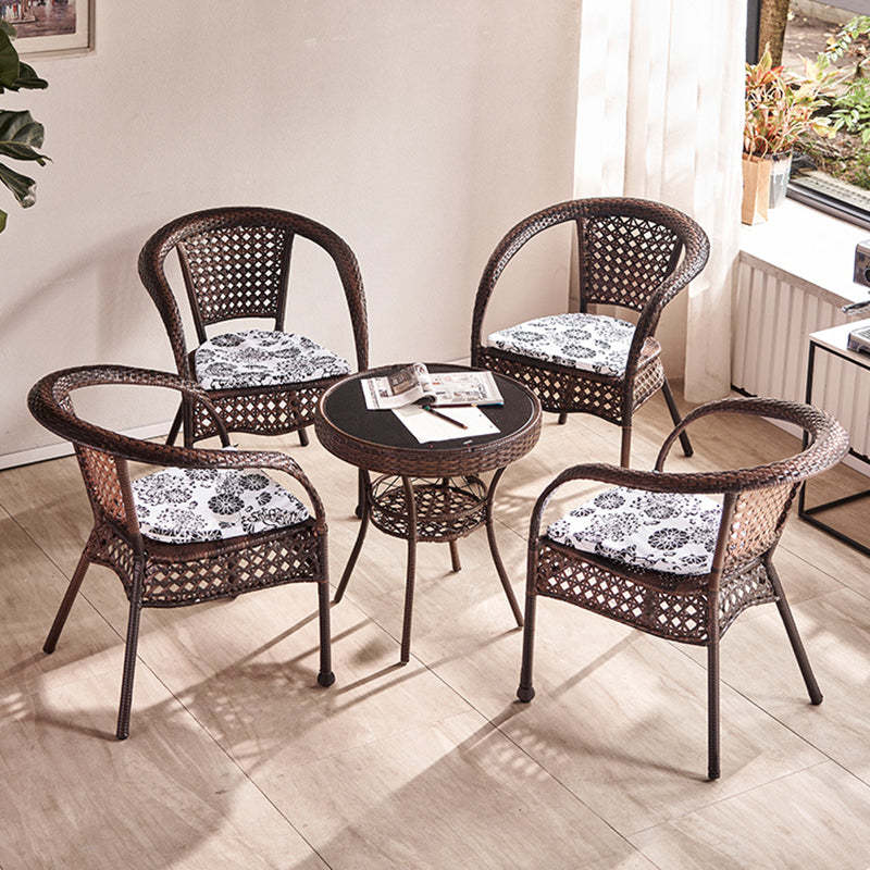 Vintage Curved Rattan Iron Wood Dining Chair — Golden Green