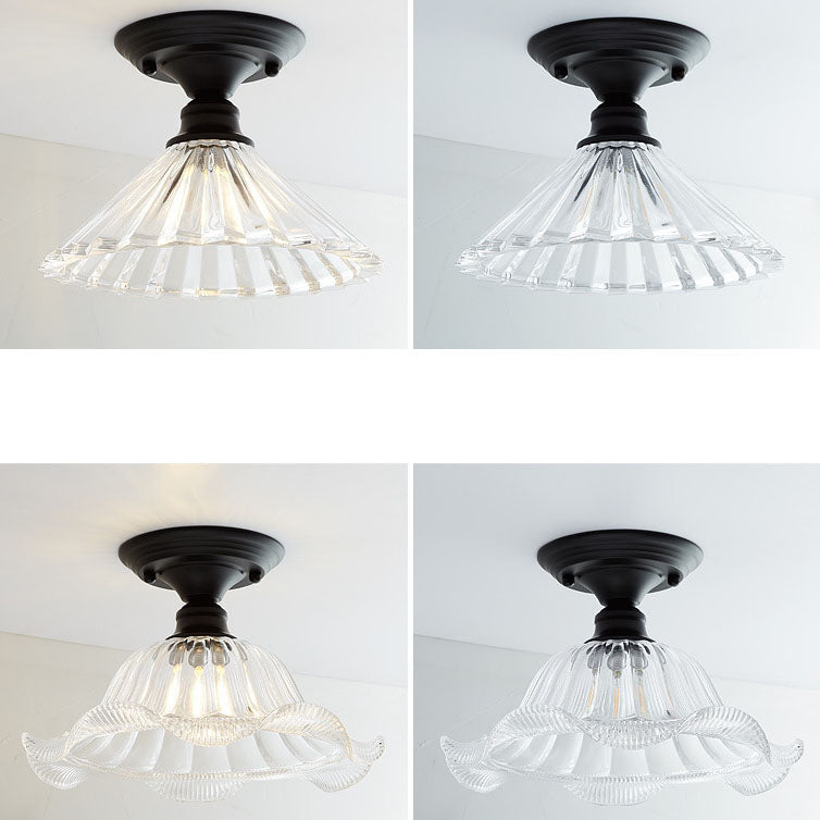 Nordic Vintage Glass Floral Geometry Semi-Flush Light