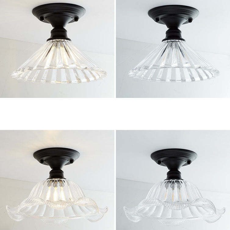 Nordic Vintage Glass Floral Geometry Semi-Flush Light