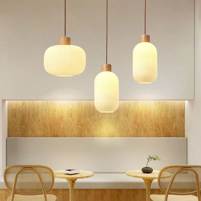 Japanese Log Wood Glass Jar Island Chandelier