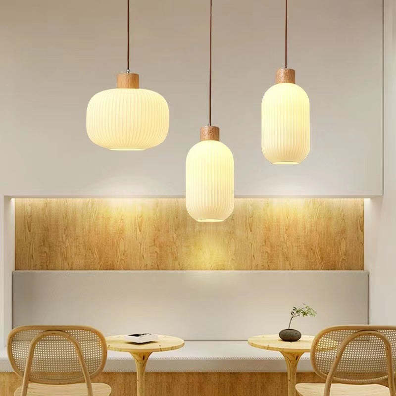 Japanese Log Wood Glass Jar Island Chandelier