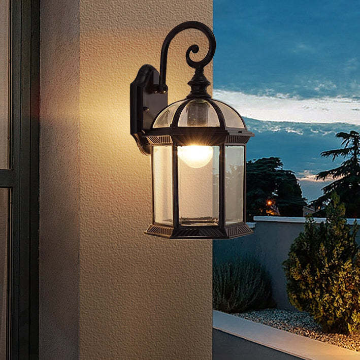 Vintage hexagonal castle black outdoor wall lighting