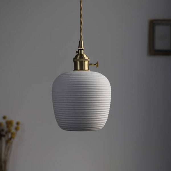Nordic Japanese Ceramic Brass Oval Pendant Light