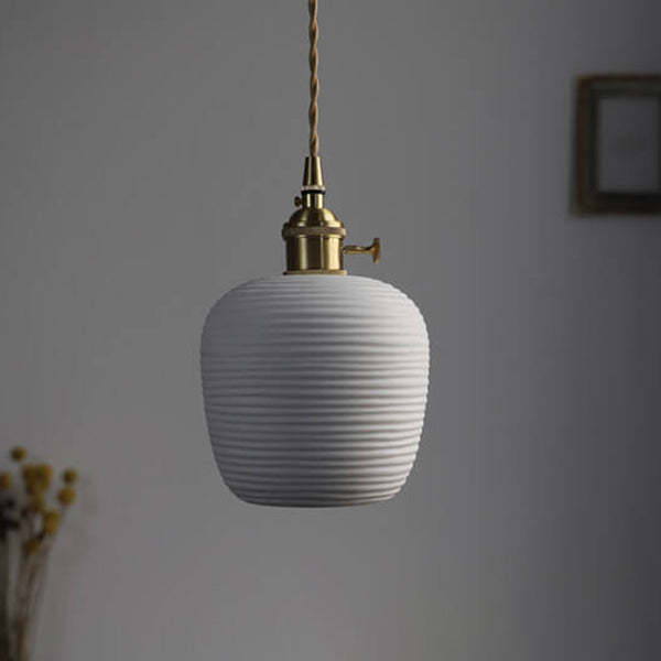 Nordic Japanese Ceramic Brass Oval Pendant Light
