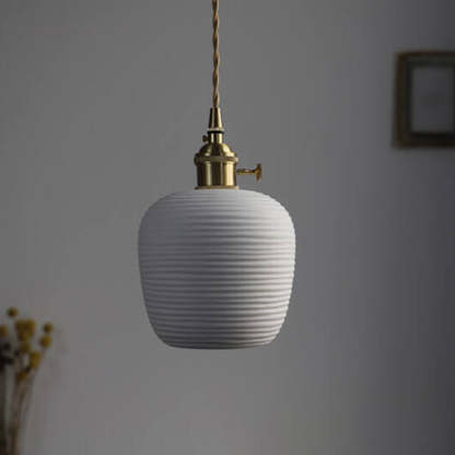 Nordic Japanese Ceramic Brass Oval Pendant Light
