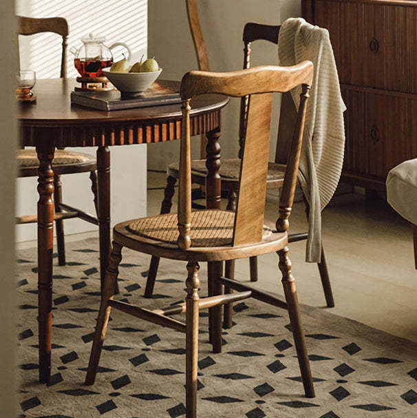 Vintage Scallop Wood Slat-Back Dining Chair