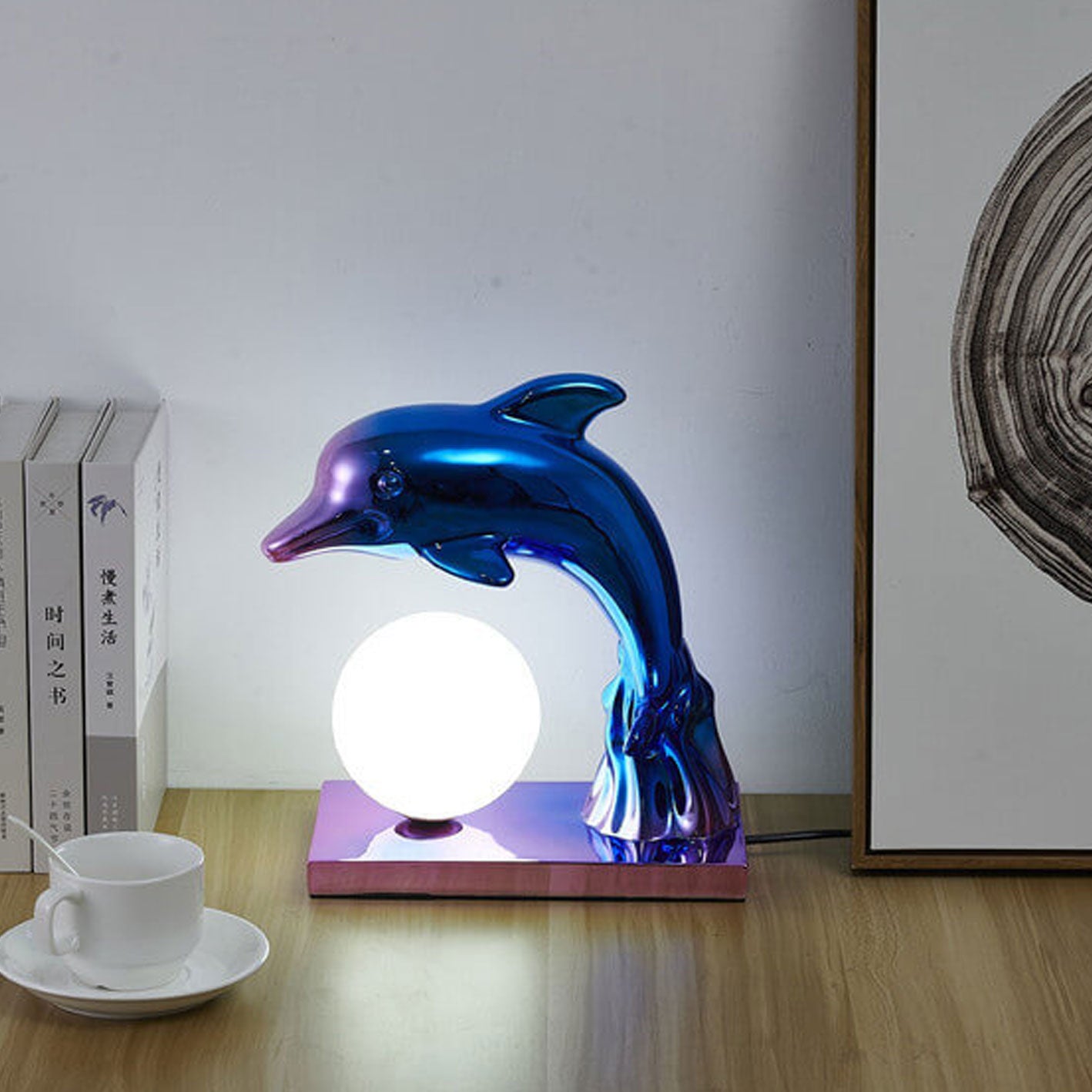 Creative dolphin ball ceramic table lamps — Plush Pink / 220V-240V (UK/AU