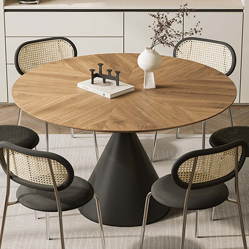 Retro Round Conic Walnut Steel Dining Table