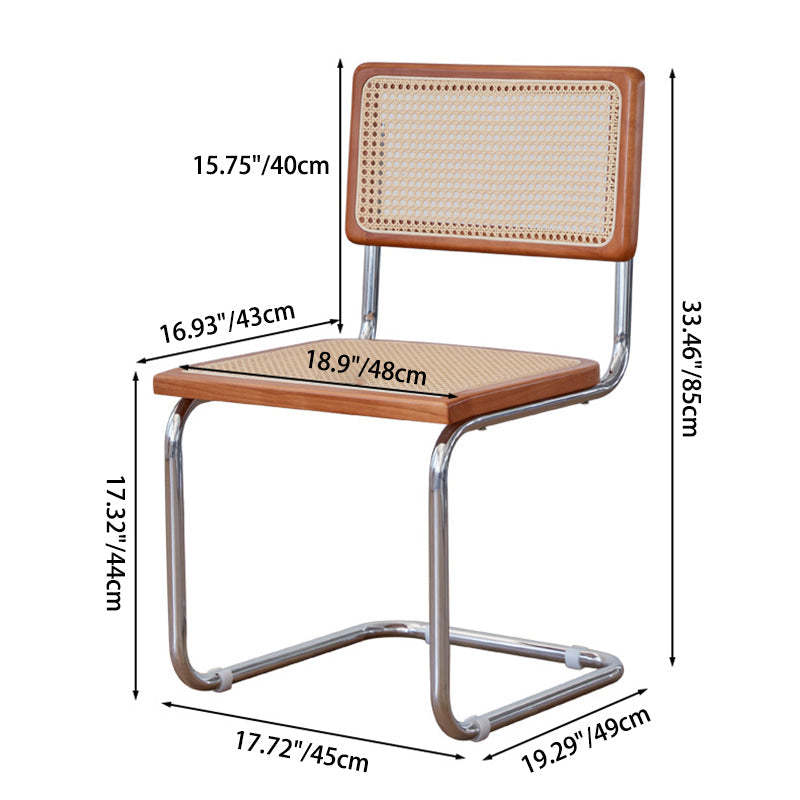 Scandinavian Curved Rattan Iron Dining Chair — Walnut Color