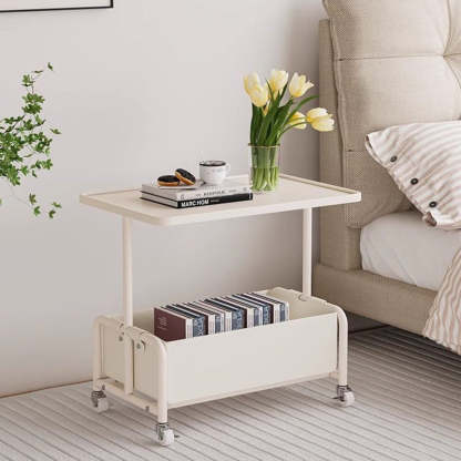 Minimalist Iron Leather Rectangular Movable End Table 2-Tier