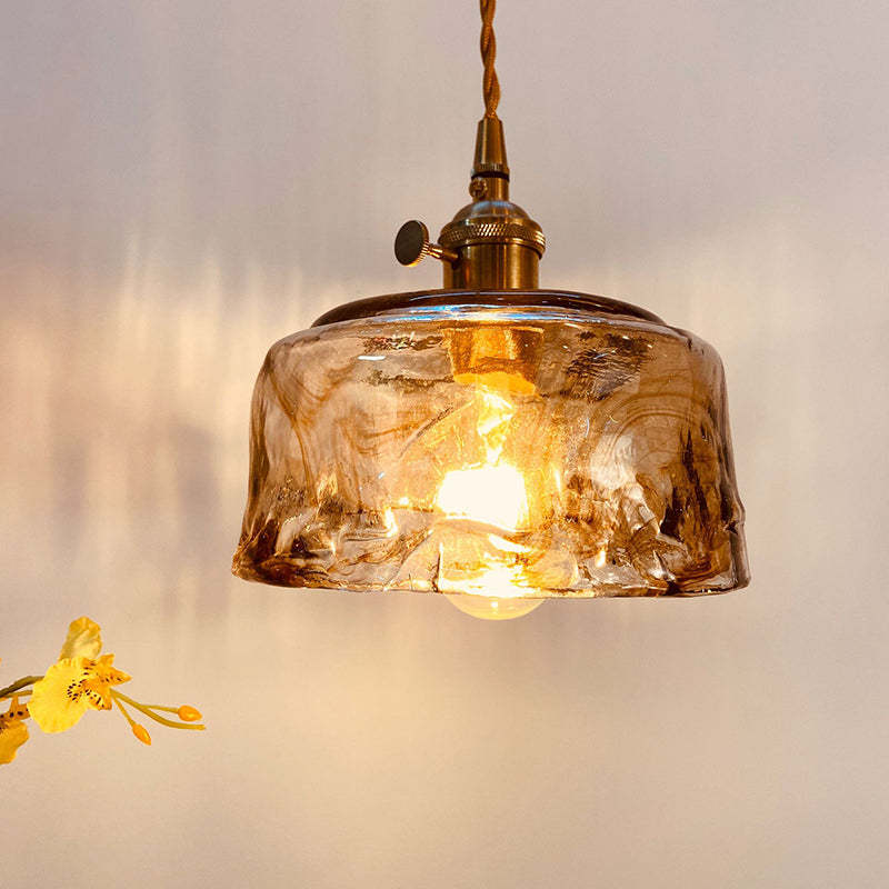 Vintage Amber Square Glass Brass Pendant