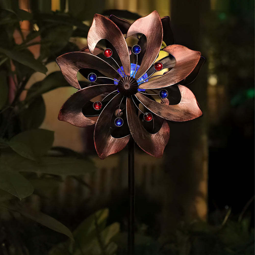 Vintage Iron Wind Spinner Garden Stake Lights - 2-Pack Solar Pathway Decor-Lighom