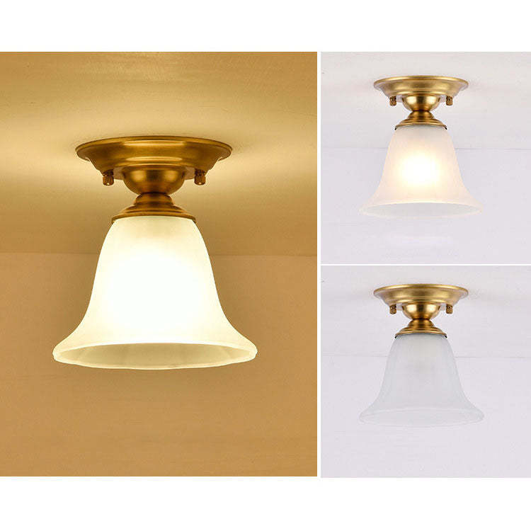European Brass Glass Cone Ceiling Light