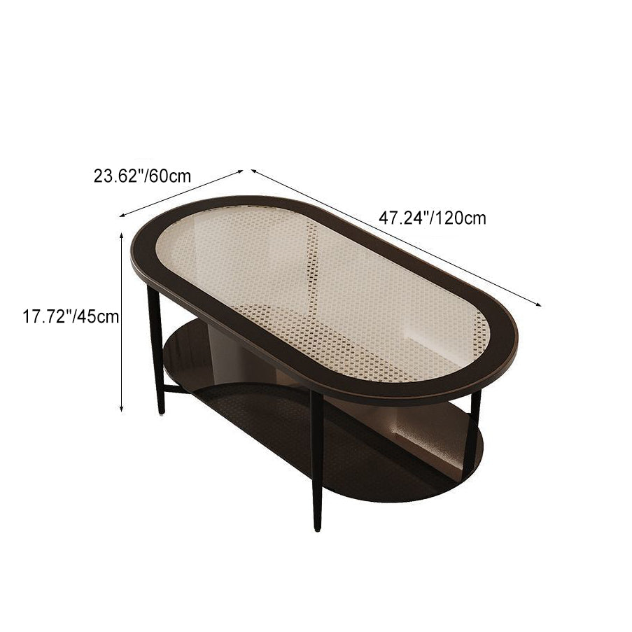 Retro Elliptical Woven Glass Iron Coffee Table — A - White