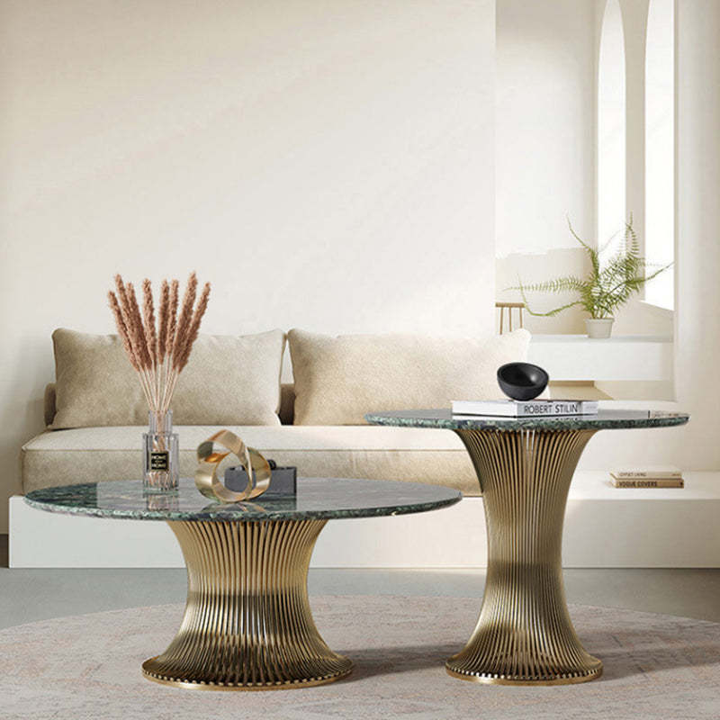 Contemporary Marble Steel Coffee Table Set