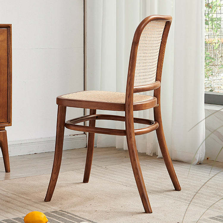 Retro Grid Wood Rattan Dining Chair