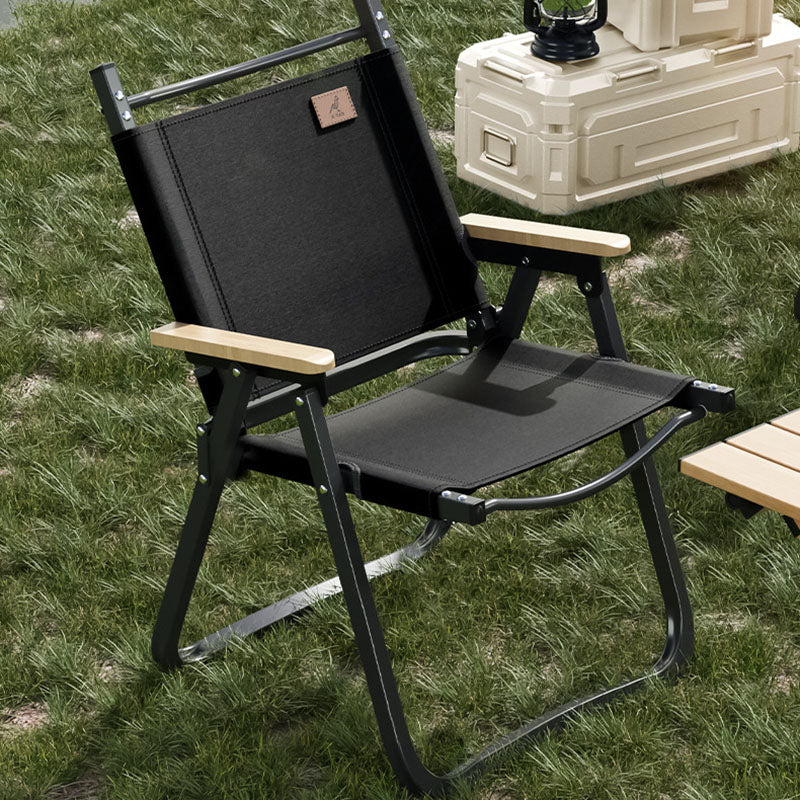Scandinavian Alloy Wood Oxford Foldable Patio Dining Chair — Black Chair Frame - Beige Fabric