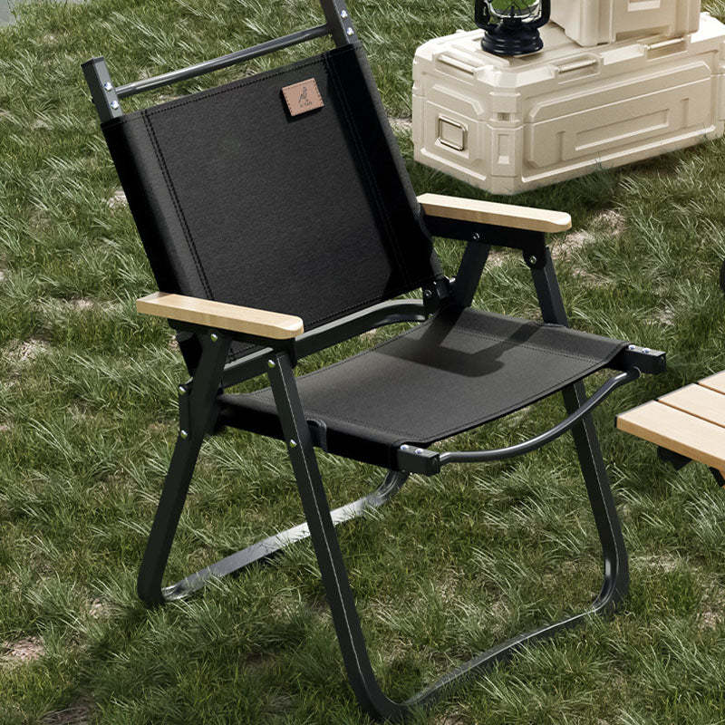 Scandinavian Alloy Wood Oxford Foldable Patio Dining Chair — Black Chair Frame - Beige Fabric