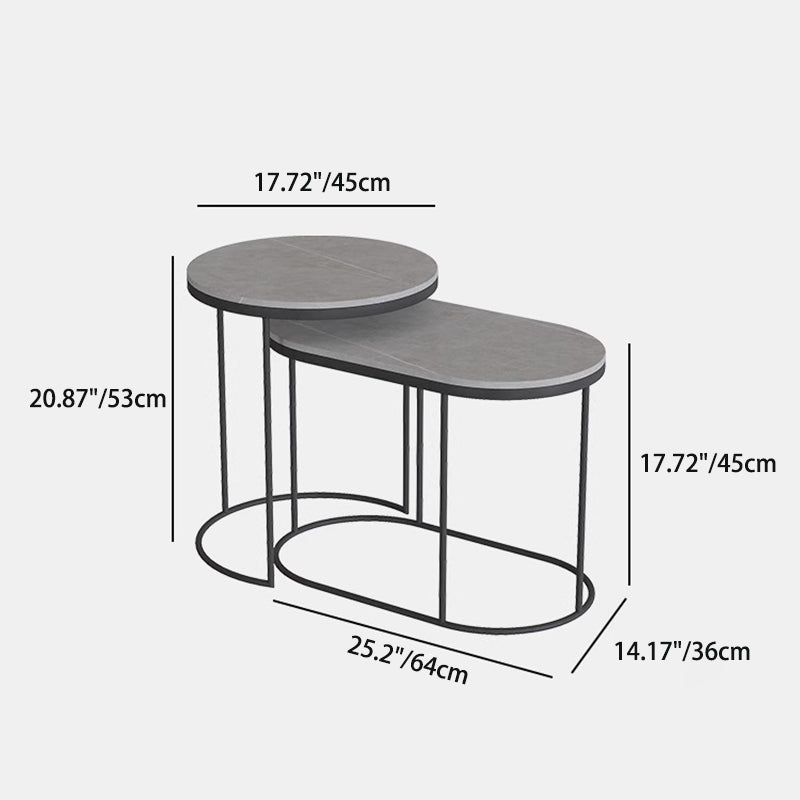 Luxury Oval Sintered Stone Nesting End Table — Gray Tabletop + Gold Frame