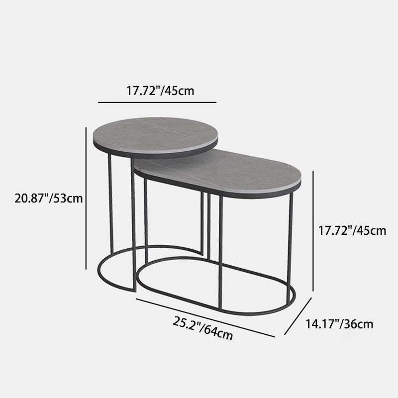 Luxury Oval Sintered Stone Nesting End Table — Gray Tabletop + Gold Frame