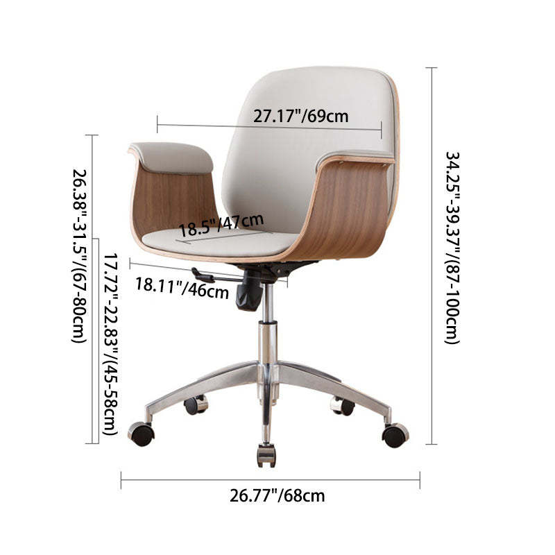 Contemporary Microfiber Leather Wood Grain Swivel Desk Chair