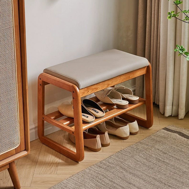 Minimalist Leather Wood 1-Shelf Shoe Storage