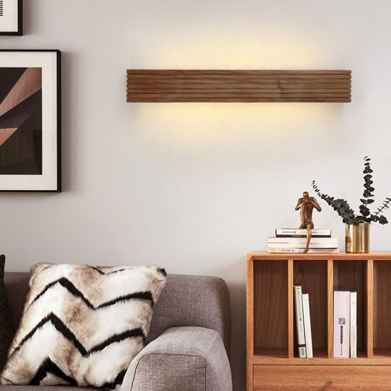 Chinese Striped Wood Cuboid LED Vanity Sconce — White Light (5000K) / 220V-240V For UK/AU