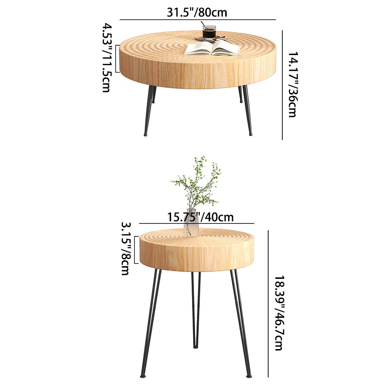 Minimalist Round Annual Wood Steel Coffee Table