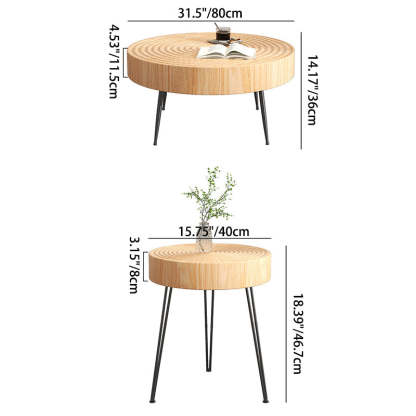 Minimalist Round Annual Wood Steel Coffee Table