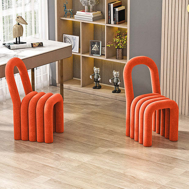 Contemporary Curved Carbon Steel Lambswool Vanity Stool — Orange