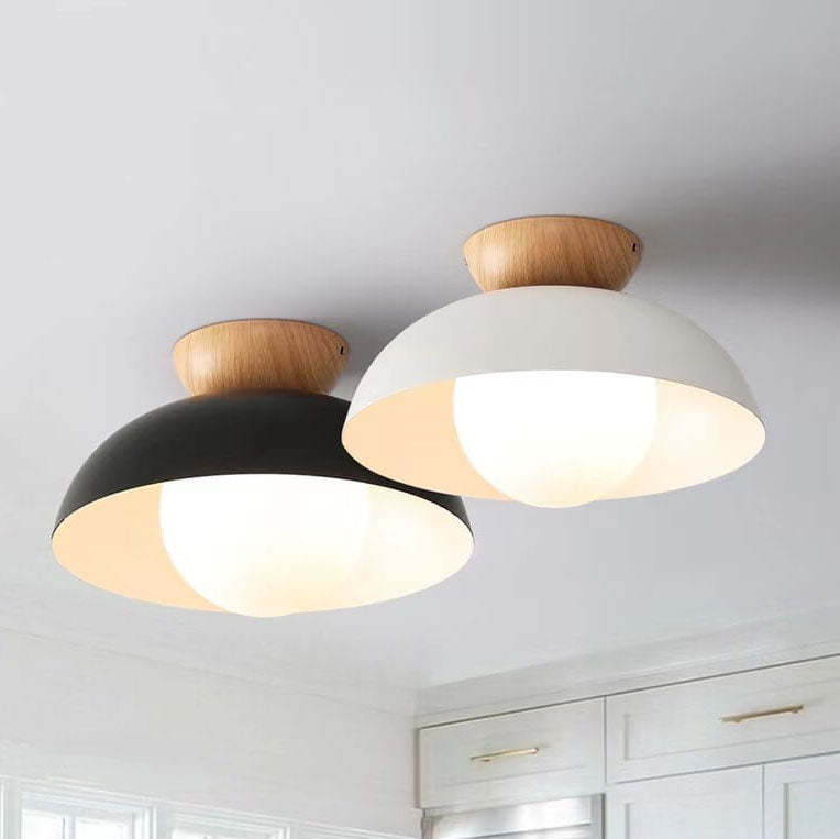 Modern Wrought Iron Log Bowl Semi-Flush Ceiling Light