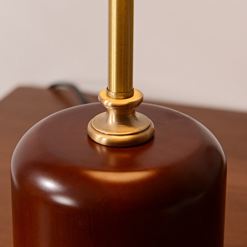 Retro Brass Wood Glass Cylinder LED Table Lamp