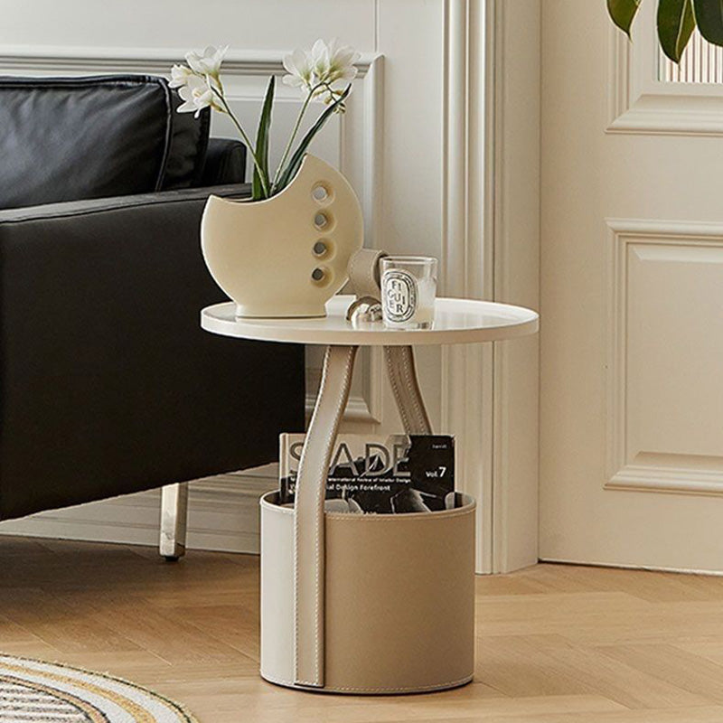 Contemporary Barrel Leather Steel Coffee Table