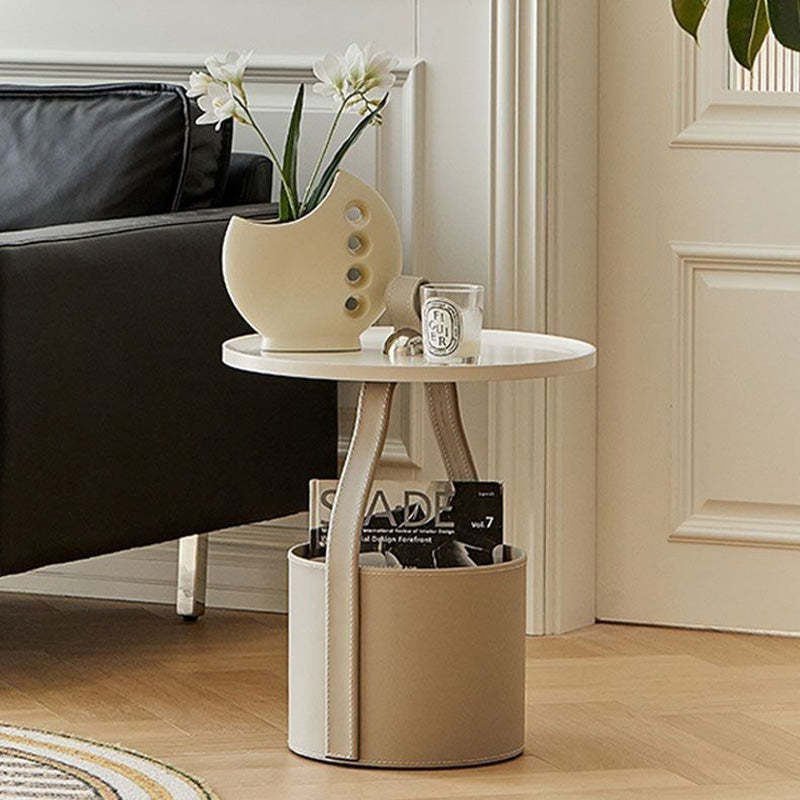 Contemporary Barrel Leather Steel Coffee Table