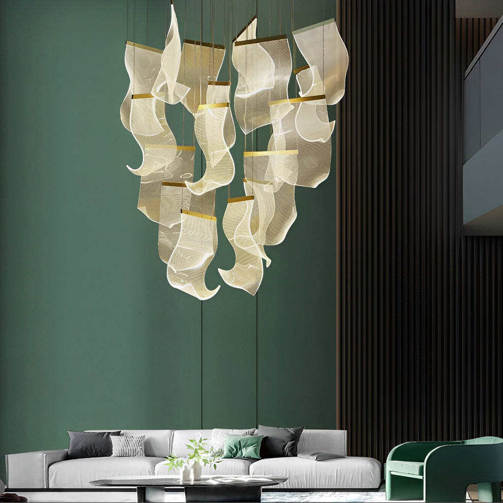 Lighom modern curled irregular acrylic chandeliers — 28" Dia / Dimmable with Remote / 8-Light