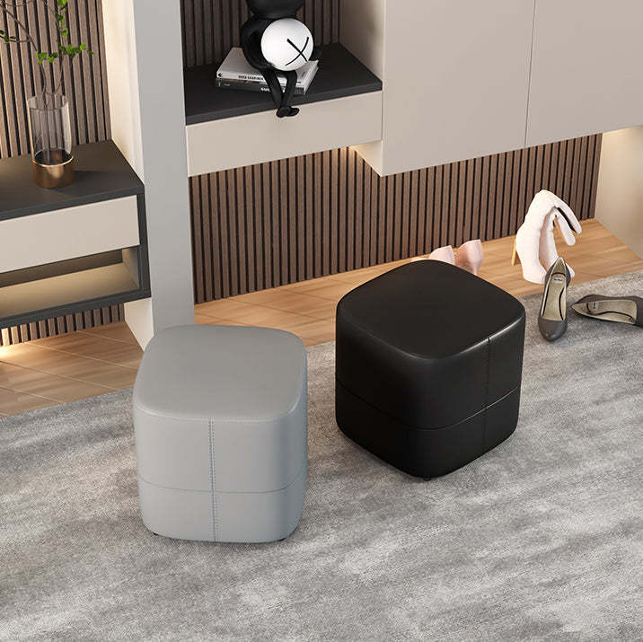 Minimalist Microfiber Leather Solid Wood Low Stool — Orange