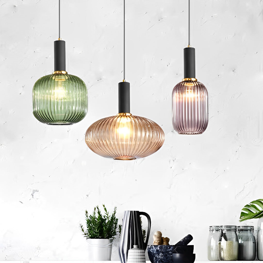 Glass Lantern Striped LED Nordic Pendant Chandelier