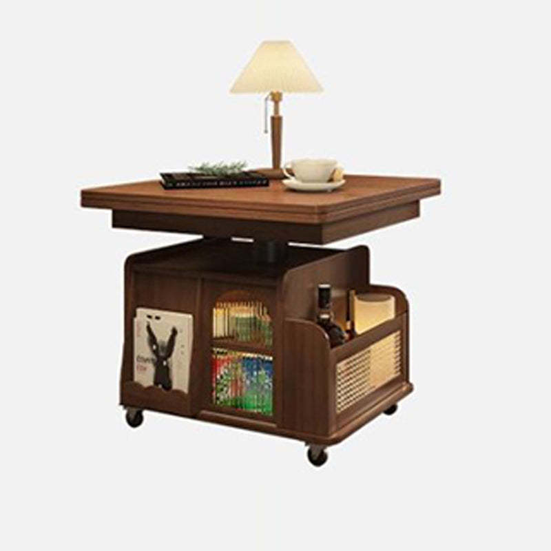 Retro Wood Foldable Coffee Table On Casters Storage