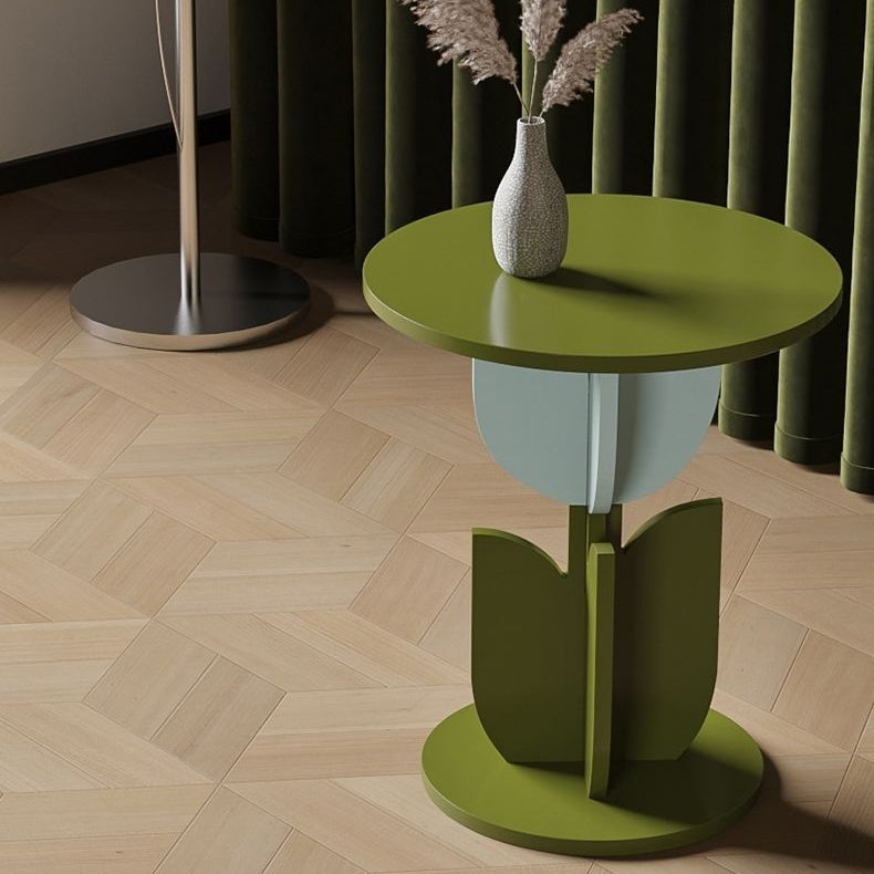 Contemporary Water Ripple Tulip Coffee Table — Pink & Green Base + Water Ripple Glass Round Tabletop