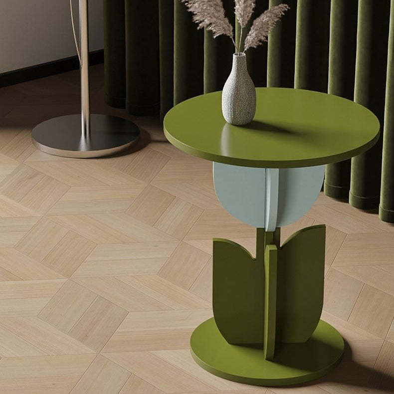 Contemporary Water Ripple Tulip Coffee Table — Pink & Green Base + Water Ripple Glass Round Tabletop