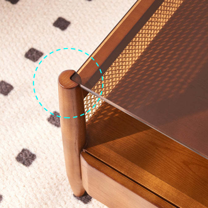 Japanese Woven Ash Glass 4-Drawer Coffee Table