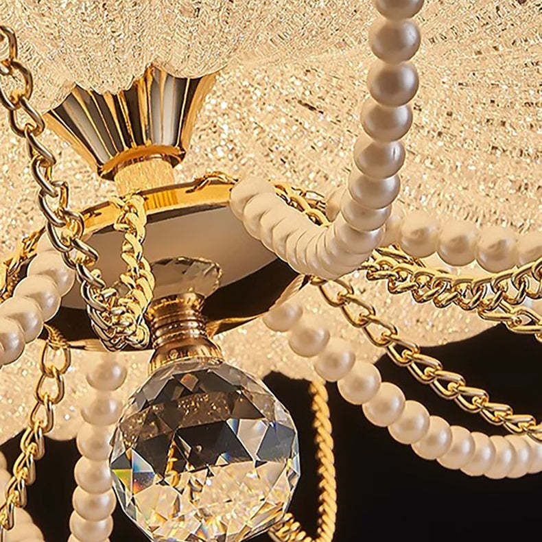 Art Deco Pumpkin Iron Crystal LED Flush Ceiling Light