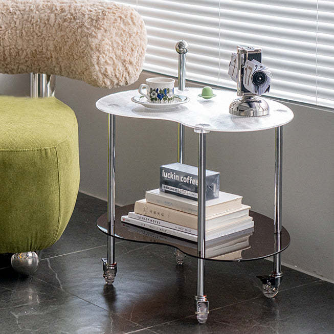 Nordic Cloud Acrylic Rolling Side Table 2-Tier — Brown