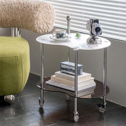 Nordic Cloud Acrylic Rolling Side Table 2-Tier — Brown
