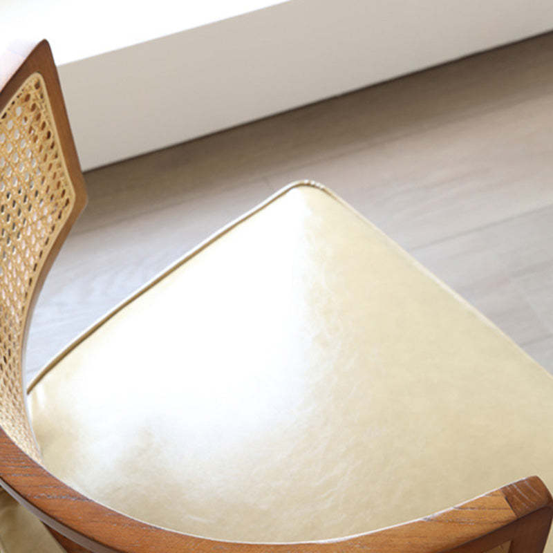 Nordic Curved Wood Rattan Leather Accent Chair