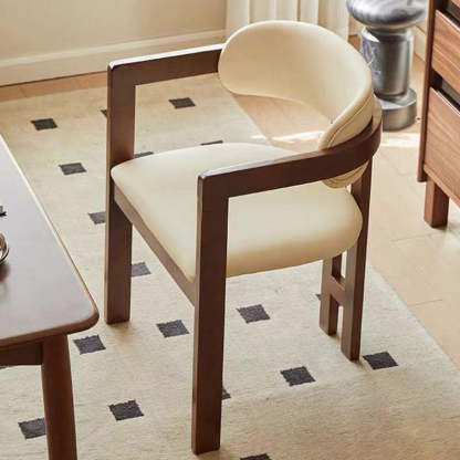 Scandinavian Bent Leather Wood Dining Armchair