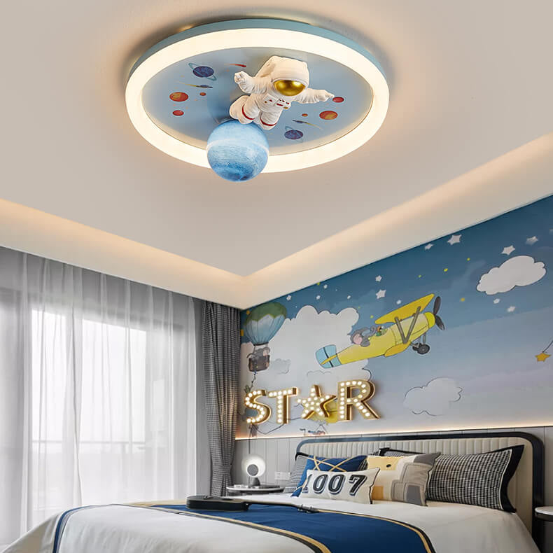 Cartoon Space Astronaut Resin LED Flush Mount Light